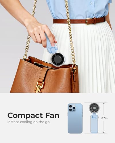 Image of Portable Handheld Turbo Fan - 5 Gear High Speed 4000mAh Rechargeable Mini Personal Hand Fan Blow Cold Air, Battery Operated Travel Essentials, Gifts for Women, Men (Dew Drop Blue)