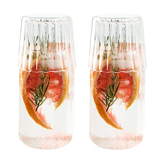 BestAlice Juego de 2 jarras de agua y cristal, 20 onzas/600 ml, jarra de vidrio vintage con vaso de cristal, taza de agua para jugo de vidrio transparente para dormitorio, color blanco