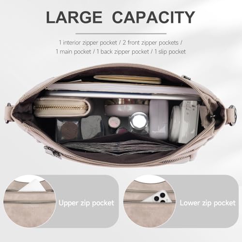 Image of KITEVIUN Crossbody Bags for Women Leather Purse Trendy Multi Pocket Shoulder Handbags with Adjustable Guitar Strap