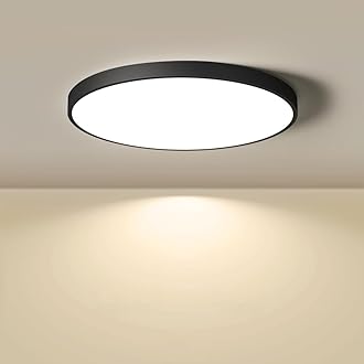 LED Flush Mount Ceiling Light Fixture, 8.9 Inch 18W, 2800K Warm White, Black Flat Modern Round Lighting Fixtures, 1800LM, 180W Equivalent White Ceiling Lamp Lights for Kitchens, Stairwells, Bedrooms