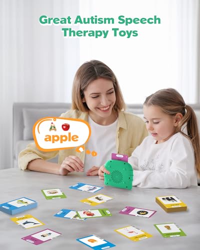 Image of Bilingual Spanish and English Talking Flash Cards for Ages 2+, Pocket Speech Therapy Tools with 512 Words, Montessori Language Learning and Autism Aids (224 Words English Green)