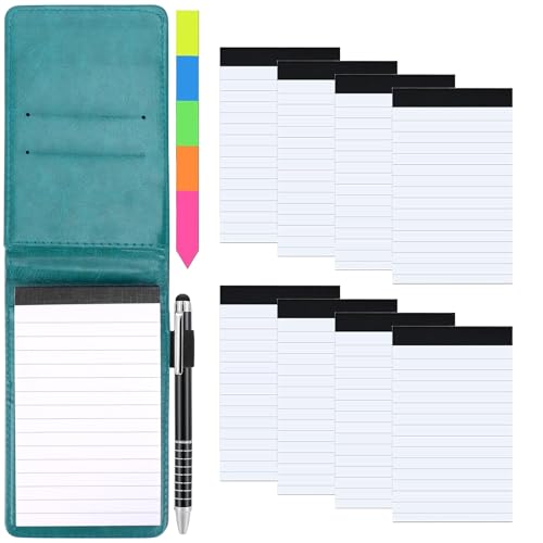 Meetory Mini bloc de notas A7, juego de 11 unidades, mini cuaderno con 8 bloques de repuesto, piel sintética, tapa negra con mini bolígrafo, bloc de notas de bolsillo para actividades al aire libre