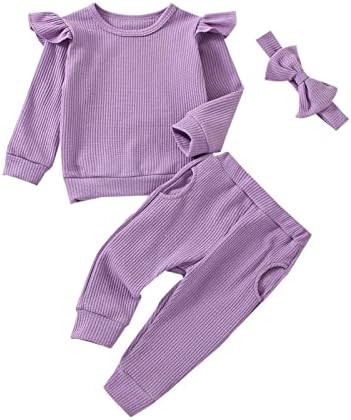 FOCUTEBB Baby Girl Clothes Fall Winter Outfits 12-18 Months Infant Girls Outfit Long Sleeve Sweatshirt Pocket Pants Bow Headband Cute Baby Girl Outfits Set Purple 12 18 Months
