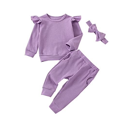 Image of FOCUTEBB Baby Girl Clothes Fall Winter Outfits Infant Toddler Girls Outfit Long Sleeve Sweatshirt Pants Headband Outfits Set