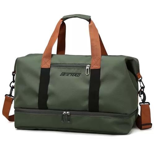 Sac de sport homme femme vert imperméable avec compartiment chaussures voyage