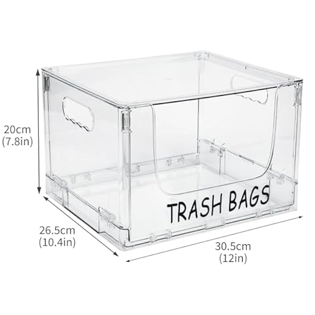 Trash Bag Holder Stand,Stackable Trash Bag Dispenser with Lids, Plastic Under Sink Organizers and Stackable Storage Box, Large Garbage Bags Dispenser for Kitchen, Pantry, Laundry Room