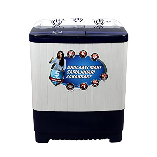 Image of Intex 7 KG Semi Automatic Top Loading Washing Machine (Transparent Lid, Navy Blue and White, SA70NBPT)