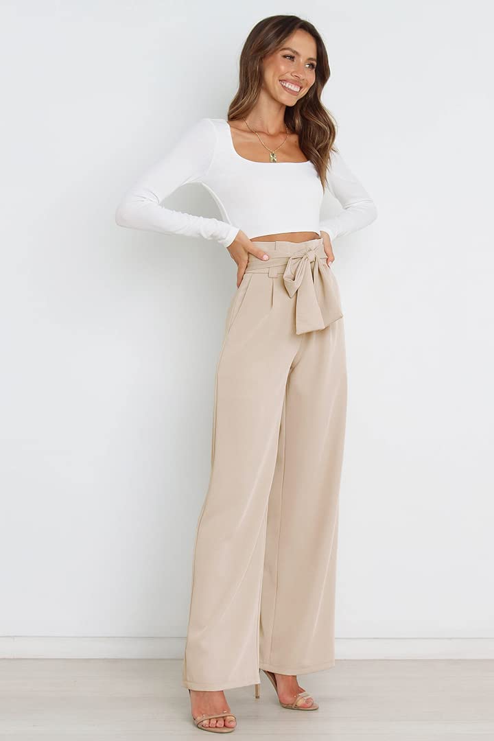 Femme Tailleurs-Pantalons Fluide Pantalon Taille Haute Commuter avec Ceinture Large Casual Vêtement au Traivail Décontracté