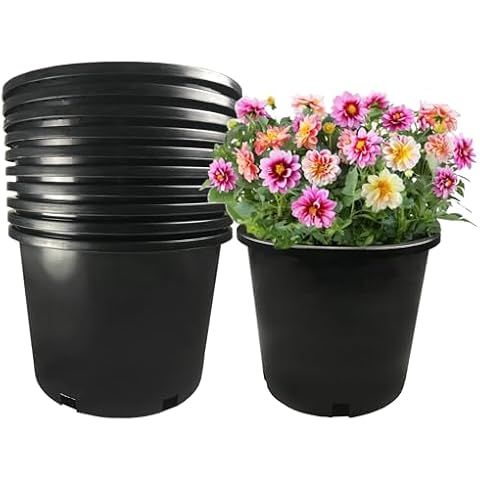 Calipots 10-Pack 7 Gallon Premium Black Plastic Nursery Plant Container Garden Planter Pots (7 Gallon) Cover