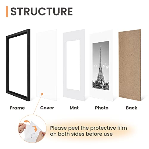 Image of upsimples 8.5x11 Picture Frame Set of 5, Display Pictures 6x8 with Mat or 8.5 by 11 Without, Wall Gallery Photo Frames, Black