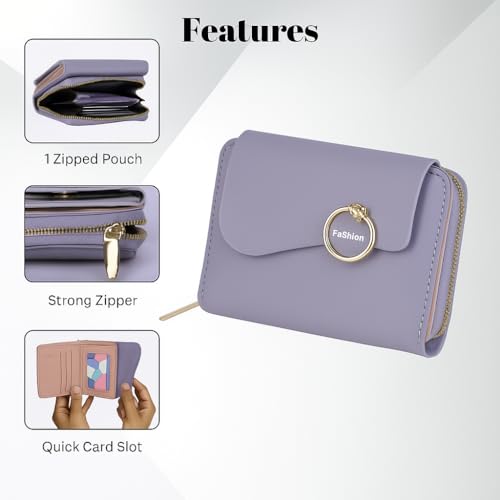 PRANIJ Small Leather Bifold Wallet for Women, Purple Pale Purple - Image 4