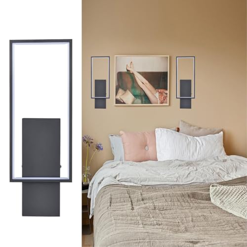 Image of DEYNITE Modern Black Metal LED Wall Sconce with Rectangle Aluminum Shade Neutral Light 4000K for Bedroom Corridor Stairs Bathroom Indoor Light
