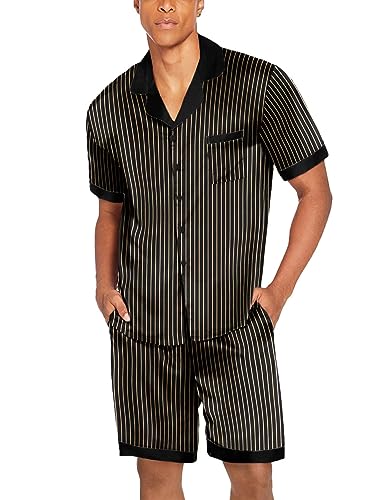 Image of Ekouaer Mens Satin Pajamas Set Button-Down Short /Long Sleeve Shirt Top Soft Silk Sleepwear Loose Pocket Pant Loungewear