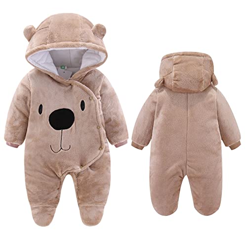 Image of UVIPC Newborn Baby Bear Onesie Baby Fleece Snowsuit Jumpsuit Hooded Footie Thick Winter Outwear for Infant Boys Girls