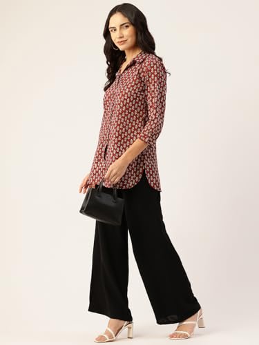 Image of feranoid Classic Collared Cotton Shirt with 3 /4 Sleeve for a Timeless Casual Look