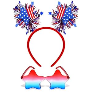 Dolkoic 4th of July Headband for Women Girls Red White Blue USA Star Headband Sunglasses Patriotic Party Favors Independence Day Memorial Day Supplies