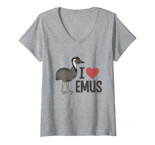 Women's I Love Emus Cute Cartoon Bird Lover Farmer V-Neck T-Shirt
