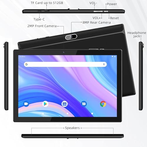 Image of Android 15 tablet 10 inch, 2-in-1 tablets with keyboard /mouse /cover /stylus, 8GB RAM+64GB ROM /1TB expand tablet, 1.8GHz quad-core processor, 1280 * 800 HD touch screen, 8MP camera, 5G WiFi 6