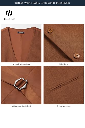 Image of HISDERN Mens Suit Vest Business Casual Dress Waistcoat Vest Solid Color Formal Wedding Vests for Suits or Tuxedo