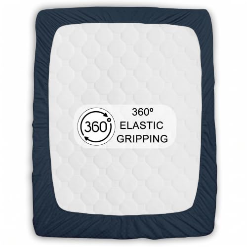 Image of Story@Home Luxe King Size Fitted Bedsheet with 2 Pillow Covers | 500 TC Egyptian Cotton Compact Yarn | 182 x 198 cm | Fits Up to 12 Inch Mattress | Checkered Jacquard | Med Blue | Gift Packaging