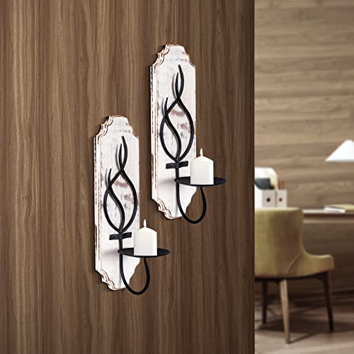 Nautical Sconces Wall Decor - Set Of 2 Rustic Coastal Farmhouse Candle Holders For Decoration, Distressed Ocean Theme Wall-Mount Candleholders For Bedroom Or Bathroom Décor Disstres White And Black #TOP2