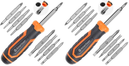 Image of Amartisan 18-in-1 Multi-bit Screwdriver Set Tool All in One, Portable Multi-Purpose Screwdriver, Slotted /Philips /Pozi /Torx /Square,Nut Driver (Pack of 2)