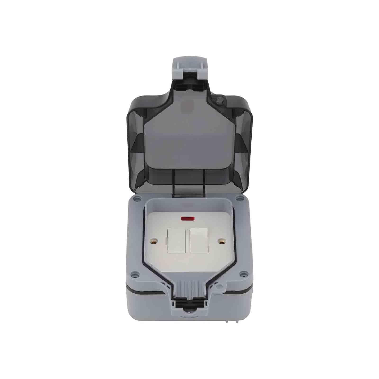 EVERGOODS Outdoor Waterproof Socket IP66,13A Double Switched Plug Socket with Cover, Weatherproof Wall Electrical Outlet, 2 Gang Power Socket Box for Garden, Garage & Outdoor Use (Outdoor Switch)