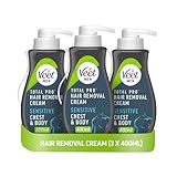 Veet Men Hair Removal Cream, 400ml each (Pack of 3), Chest & Body, Sensitive Skin, 1 Spatula, No Risk of Cuts, 24 Hour Hydration, 7 Days of Smoothness, Dermatologically Tested (Packaging may vary)