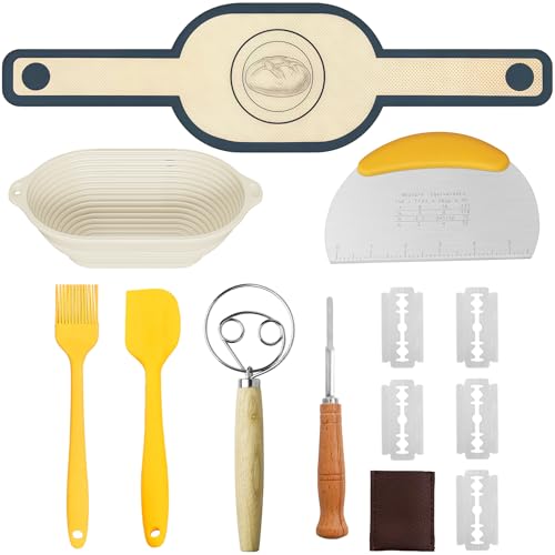 VIVIIHOO Kit de fermentación Madre, Set de Cesta de fermentación de Silicona con Cesta Ovalada y Redonda, Set de horneado Completo con Accesorios para Principiantes y Profesionales