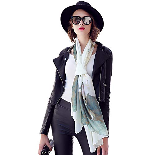 Women's Silk Scarves Artistic Ink Painting Elegant Floral Printed Long Shawl Soft Wrap Sunscreen Shawl All Season3