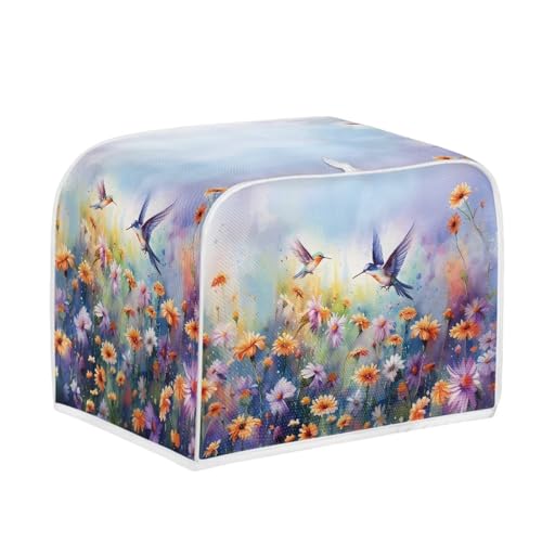 Image of 4 Slice Toaster Cover with Top Handle Design, Universal Size, Dust Protection, Stain Resistant, Hummingbird Daisy Purple