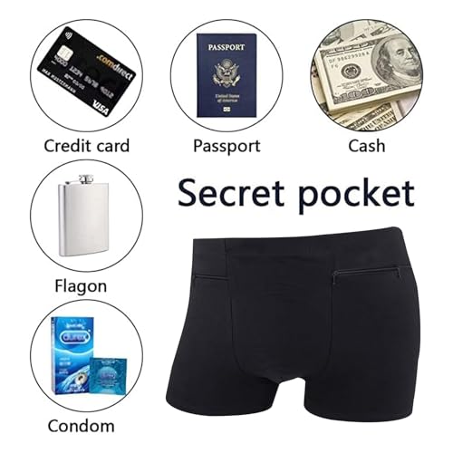 Men's Pocket Underwear with 2 Secret Pocket, 2 Packs(Black)3