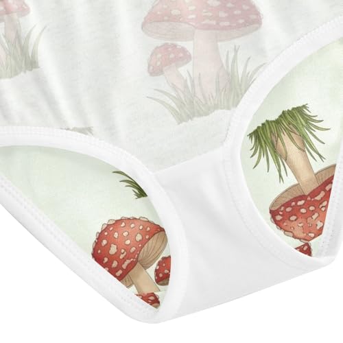 Red Mushrooms Beige Girls Underwear, Toddler Panties, Cotton Underwear Girls, 2–8 Years4
