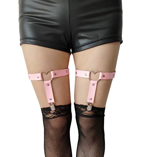 Women Girl Leather Garters Sexy Heart Leg Garter Belt Kawaii Punk Rock Anti-Slip Clips Elastic Garter 2Pcs #TOP7