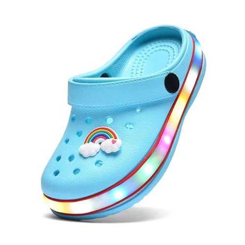 Image of XPKWS Toddler Kids Clogs Boys Girls LED Garden Shoes Light up Sandals Slip on Quick Dry Beach Slippers