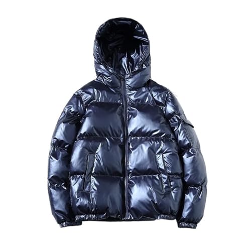 VYOTWBZ Chaqueta Corta for Mujer, Parka con Capucha Brillante de Talla Grande for Invierno, Prendas de Vestir, Abrigos Acolchados for Mujer(Azul,L)