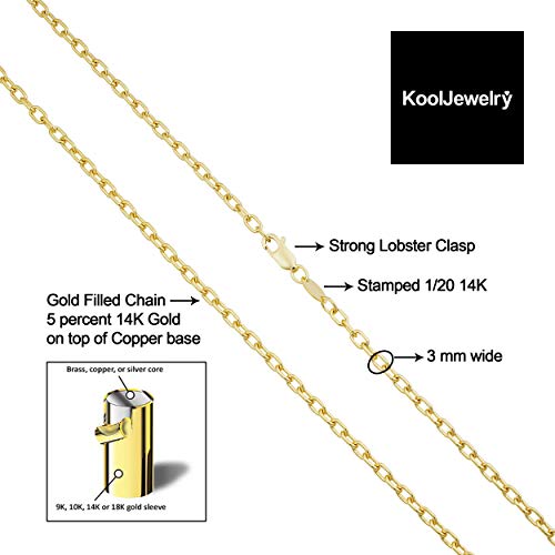14k Yellow Gold Filled 3 mm Parallel Cable Link Chain Necklace for Women (16, 18, 20, 24 or 30 inch)3