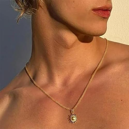 Gold Sun Necklace for Men Surfer Pendant Necklace Dainty Stainless Steel Sun Necklaces Trendy Summer Jewelry Gifts2