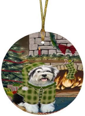 Have a Holly Jolly Tibetan Terrier Dog Round Flat Ornament - Pet Decorative Hanging Ornaments for Christmas X-mas Tree Decorations - 2.75" Round Ceramic Christmas Ornament POR1322