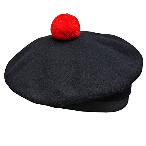New Scottish Black Wool Balmoral Plain Hat with Red Pompom on Top (7 1/8 - (UK 57))4