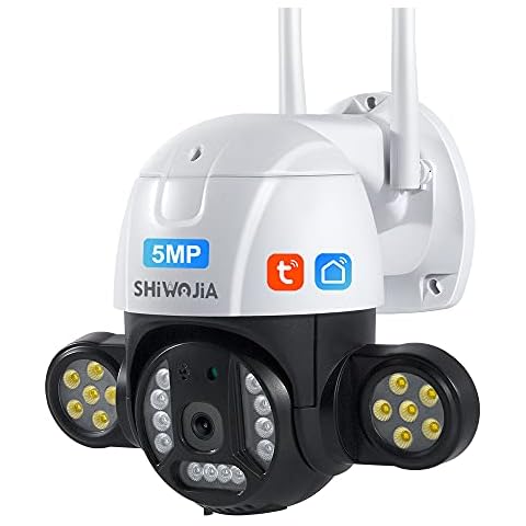 SHIWOJIA CCTV Camera Outdoor Security Camera, 5MP Tuya Smart Life Camera with Color Night Vision, Two-way Audio, 355°Pan 90°Tilt Auto Tracking Motion Detection, IP66 Waterproof, Cloud Storage Cover