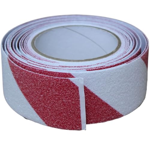 Image of Anti Slip Tape 2 Inch Wide, Waterproof Grip Adhesive Tape, Heavy Duty High Traction Friction for Indoor /Outdoor Steps (33 Ft /Red-White).