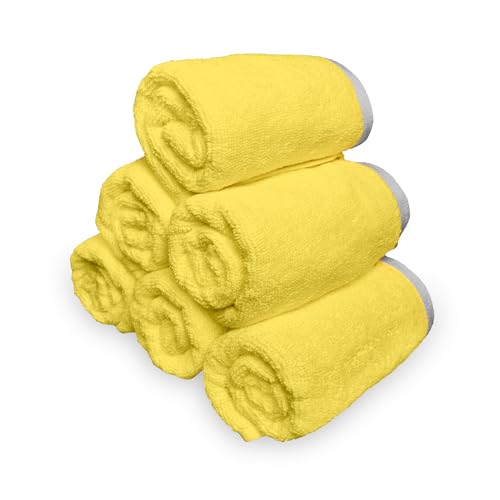 Image of Divine Casa 500 GSM Cotton Hand Towel Set of 6 (60 x 40 cm) | Yellow Hand Towels | Ultra Soft Absorbent Quick Dry Bathroom Towels