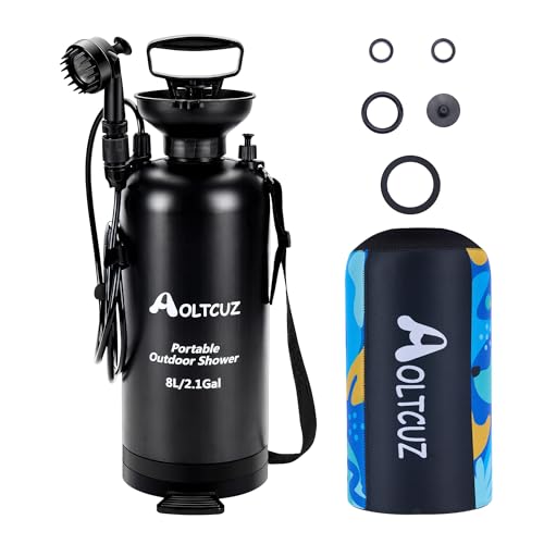 Ducha portátil 8L, 45 PSI, con cepillo para mascotas y cabezal de spray encendido/apagado miniatura 1