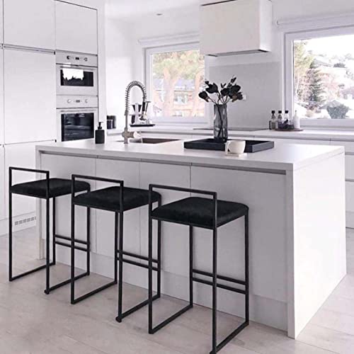Tabourets de bar avec dossier confortable assise velours noir - 3