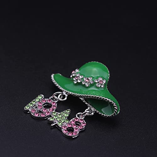 Image of Sorority Paraphernalia Gift Greek Sorority Jewelry Pink and Green Brooch Pin for Women Leaf Pedant Jewelry Sisterhood Graduation Gift