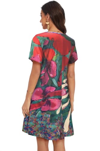Image of My Sky Summer Dresses for Women 2026 Casual Short Sleeves Tshirt Flowy Beach Plus Size Sundress with Pockets