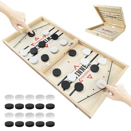 Fast Sling Puck Large Wooden Board Game - 2 in 1 Table Ice Hockey Winner - Family Party Game for Kids & Adults