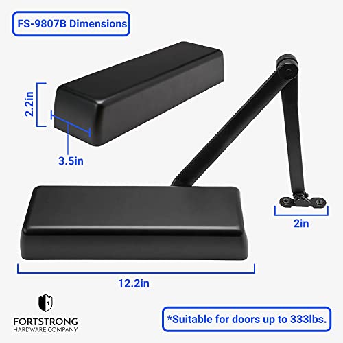 Heavy Duty Door Closer Fs-9807B Commercial - Grade 1 Commercial Standard Automatic Door Closing Mechanism – Durable Plastic Casing – High Traffic Areas - Fitting Instructions - Ul Listed #TOP5