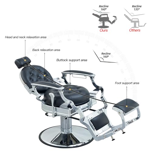 Antlu Barber Chair Salon Chair Hair Stylist, Vintage Heavy Duty 700lbs Hair Styling Chairs for Barbershop Beauty Tattoo Massage (Black-Silver)